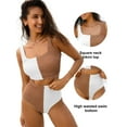 thumbnail image 3 of Eytino Women's Bikini Sets Scrunch Square Neck Two Piece Swimsuits High Waisted Bathing Suits for Women Swimwear White Brown M, 3 of 8