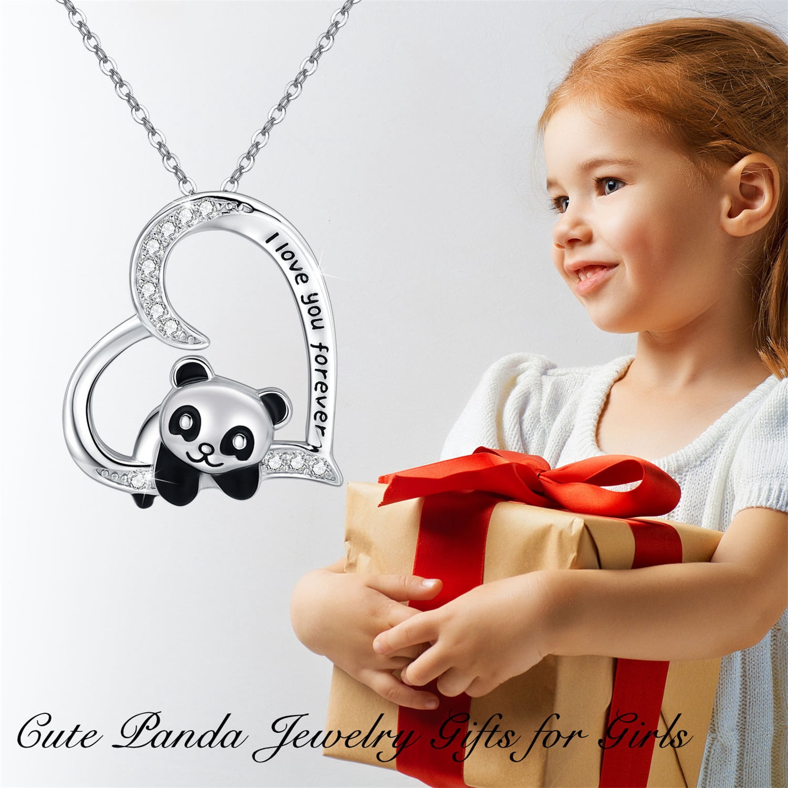 Coachuhhar Panda Necklace for Women 925 Sterling Silver Panda Gift Cute Animal Necklace Heart Pendant Necklace Panda Jewelry Gift for Panda Lover
