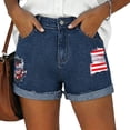 thumbnail image 4 of MaFYtyTPR Women's High-Waisted Denim Shorts Flag Printed Straight Leg Stretchy Dark Wash Jean Shorts 04-Blue M, 4 of 6