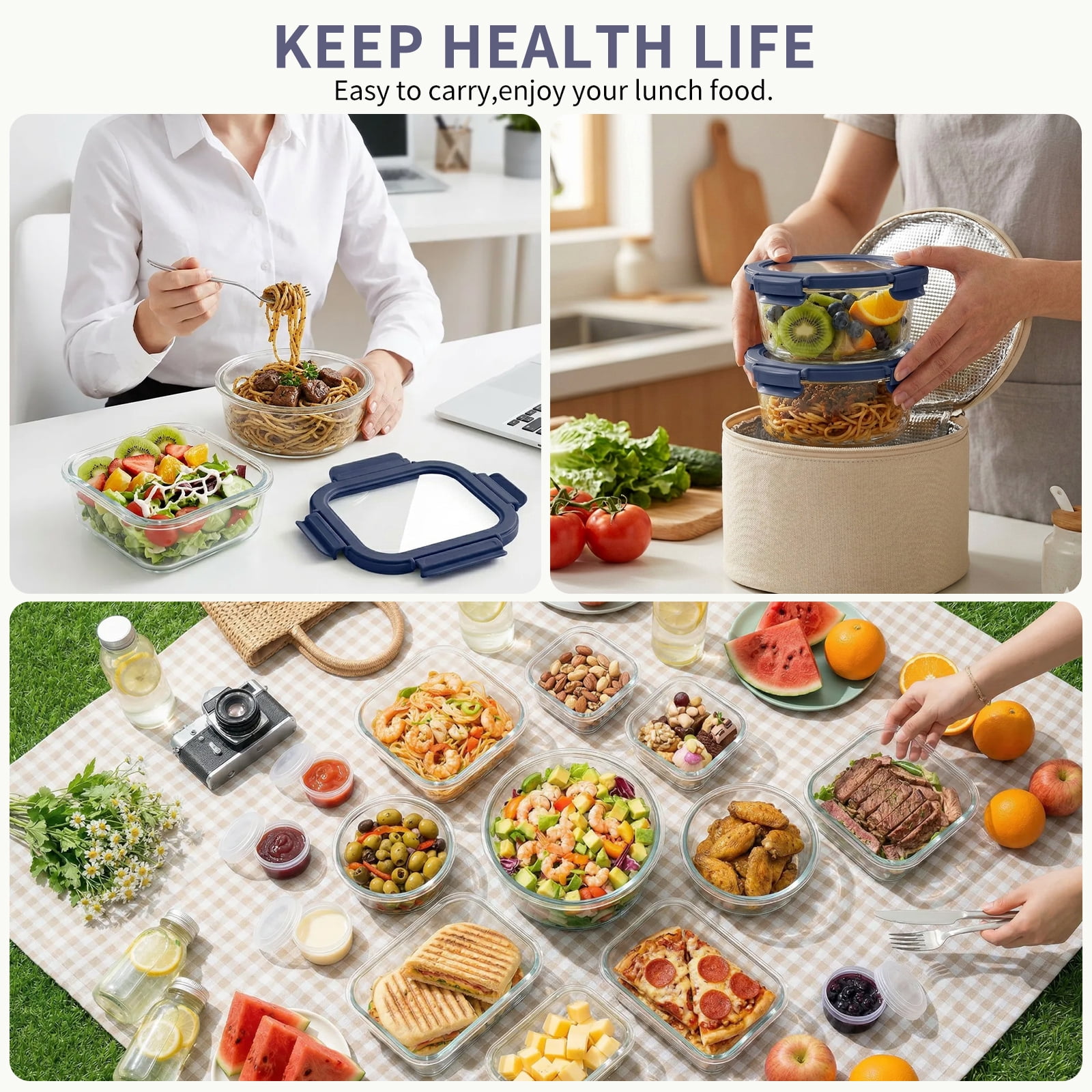 36 Pcs Glass Food Storage Containers with Tempered Lids Set, Borosilicate Oven-Safe(-4°F~950°F), Airtight Meal Prep Lunch Box Containers (18 Containers & 18 Lids), Blue