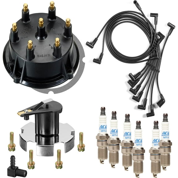 Mercruiser Thunderbolt 4.3 L V6 Distributor Cap Rotor Spark Plug Wires Kit Set With MR43LTS Plugs by FASWORX