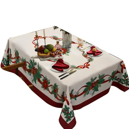 

Christmas Flowers Tablecloth Holiday Party Decor Kitchen Tablecloth for Winter Christmas Waterproofs Table for Rectangular Table (ZBQ3695-6 140x300cm 55x118inch)