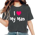 thumbnail image 2 of Tops for Women Dgankt Women's Valentine's Day Short Sleeve Monogram Printed Solid Color Top Short Sleeve Crew Neck Shirt, 2 of 6