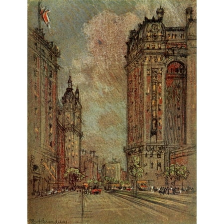 The New New York 1909 Apartment houses Upper Broadway Stretched Canvas - Joseph Pennell (18 x