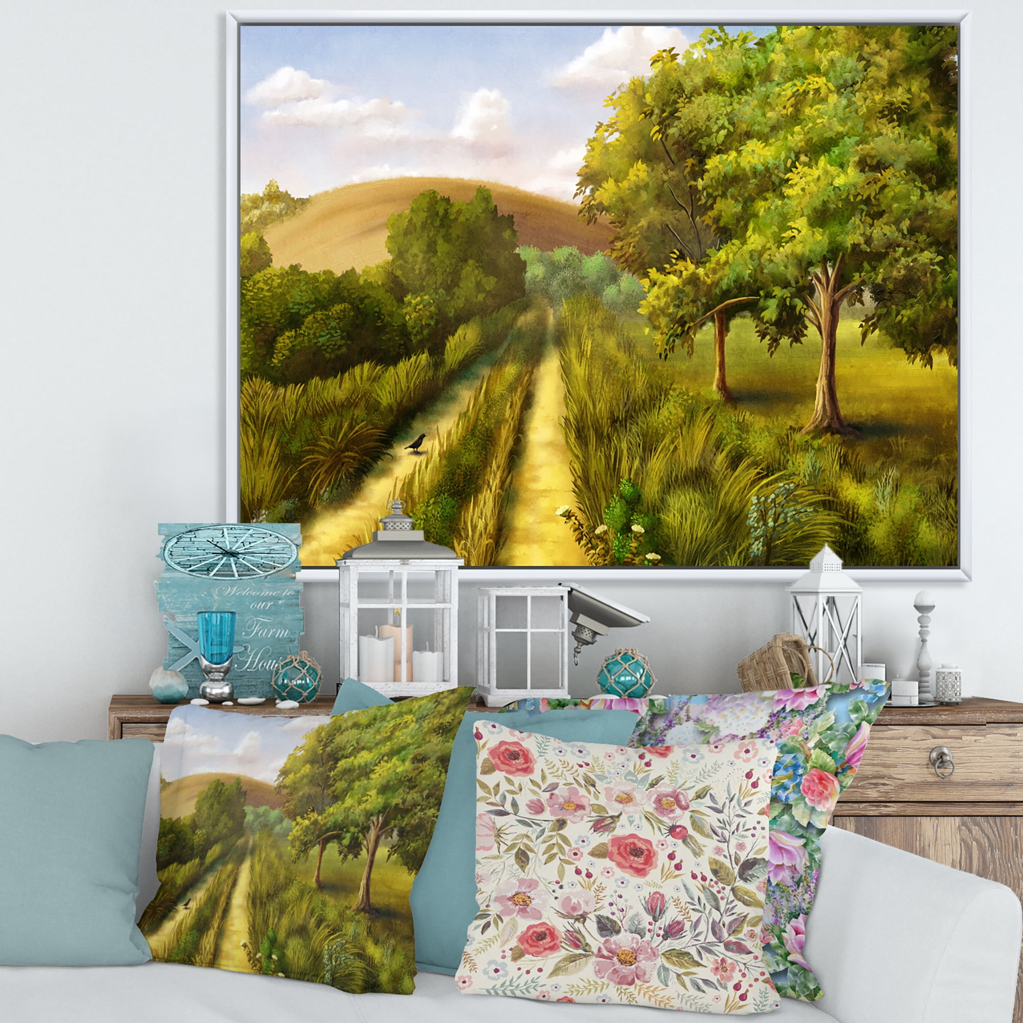 Designart 'Vital Country Road During Summer' Traditional Framed Canvas Wall Art Print