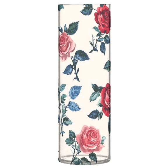 Plastic Vase 11.8 x 3.9 Inch Vase Transparent Non-Breakable Plastic Ornamental Culture Bottle Storage Jar Modern Family Wedding Decoration Oil Painting Rose Pattern