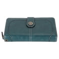 thumbnail image 4 of Cartera de piel con bloqueo RFID para mujer, gran capacidad, doble cierre a presión y correa de muñeca extraíble, color azul pavo real, 4 of 14