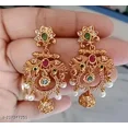 thumbnail image 3 of South Indian Gold Plated Matte Finish Pearl Temple Jhumka Earrings Jewelry, 3 of 4