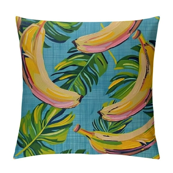 Creowell  Tropical Palm Leaves and Bananas Throw Pillow Case Cushion Cover Couch Sofa Decorative Square 18x18in