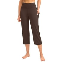 Brown Women's Yoga Pants, Capri Pants For Women Yoga Capris With Pockets Plus Size Capri Leggings Straight Leg Crop Yoga Pant,Women's Yoga Pants M