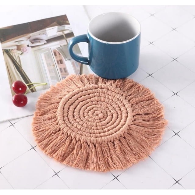 Xihbxyly oferta del dia Posavasos de tejido con borlas gruesas, tapete aislante para ollas, mantel individual bohemio para mesa