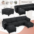 thumbnail image 3 of ACMEASE 110" Chenille 4 Seats Sofa w/2 Movable Storage Ottoman, Sectional Sofa w/Adjustable Backrests, Comfortable Fabric Couch w/USB&Type-C Ports, Cup Holders for Living Room, Black, 3 of 7