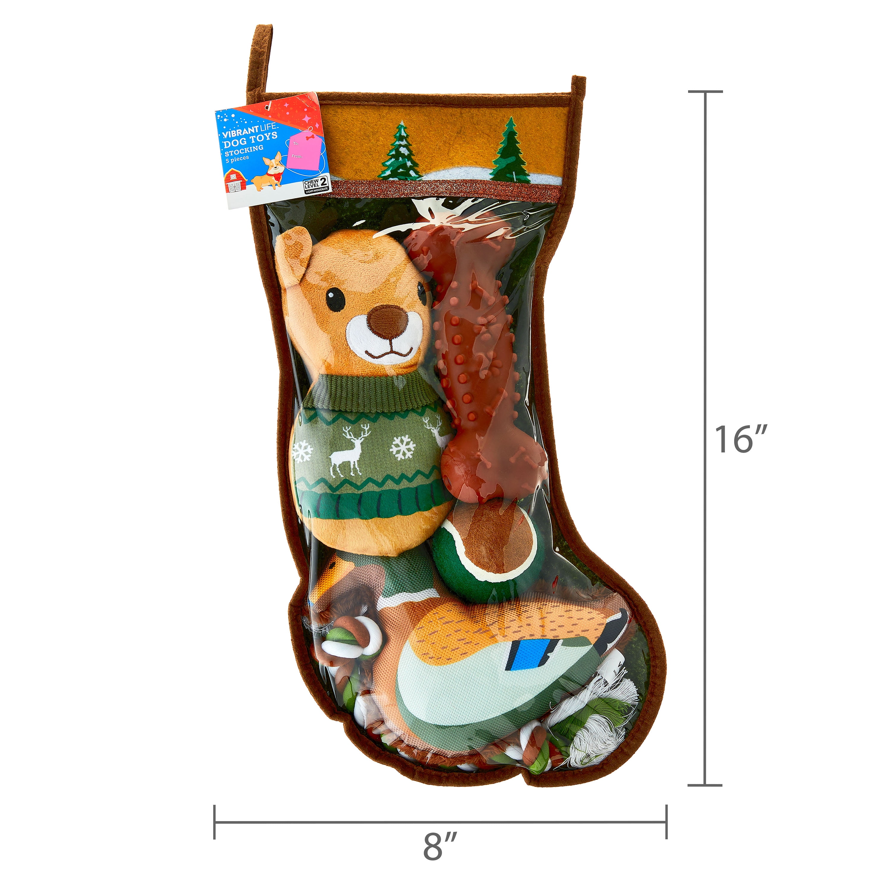 Vibrant Life Dog Toys Christmas Stocking, Reindeer, 5 Pieces