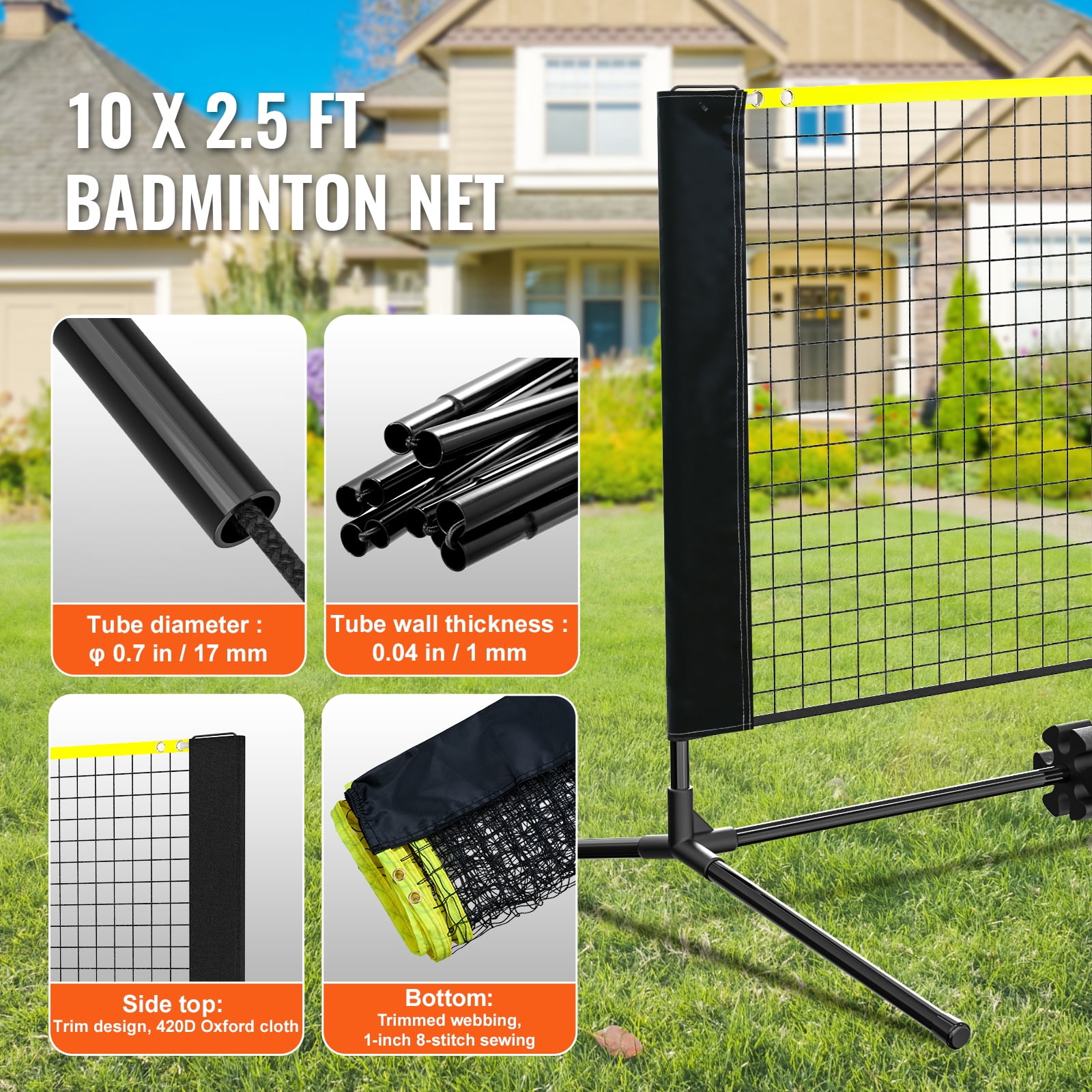 KFFKFF Badminton Mesh, Badminton Net with Adjustable Height, 10ft Broad Collapsible Badminton Mesh, Conveniently Portable Badminton Net Kit with Poles, Stand, and Transport Bag, Indoor/Outdoor Usage