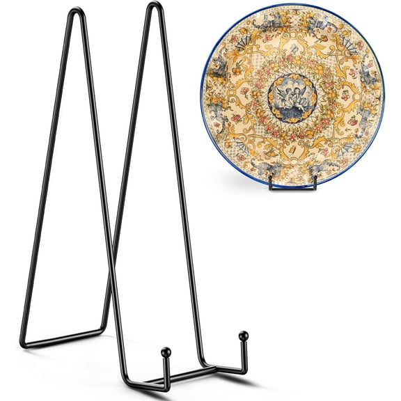 EnjinZZ 14 Inch Heavy Duty Plate Stand (4 Pack) - Metal Display Easel for Large Plates, Platters, Picture Frames, Signs, and Posters
