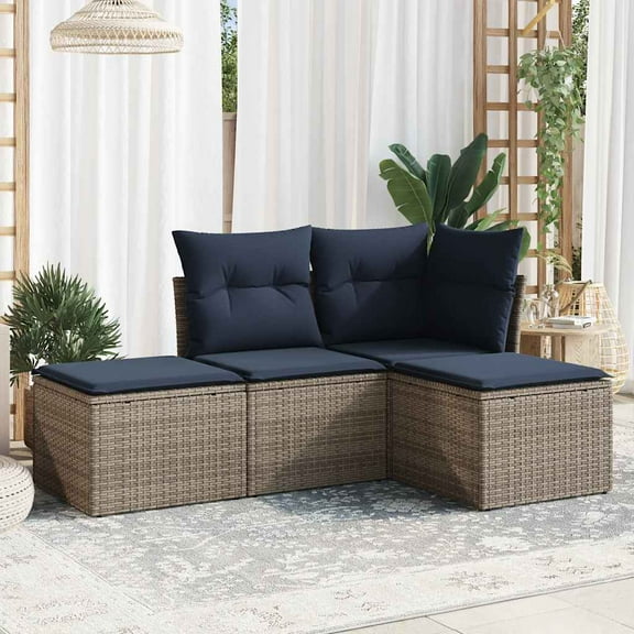 vidaXL 4 Piece Patio Sofa Set with Cushions Gray Poly Rattan