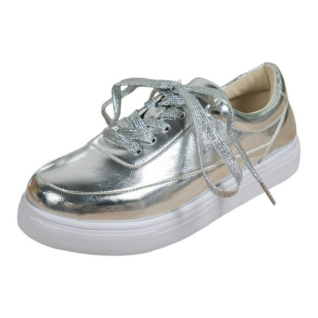 OJSFQUFP Womens Fashion Sneakers Lightweight Boat Shoes for Women Casual Loafers Slip On Shoes for Gym Travel Work Shoes for Teachers Silver 42