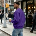 thumbnail image 4 of Zimjoy Men's Fleece Crewneck Sweatshirt Classic Fit Long Sleeve Pullover Top Warm Lightweight Basic Sweatshirts for Fall Winter Casual Daily Wear Purple L, 4 of 7