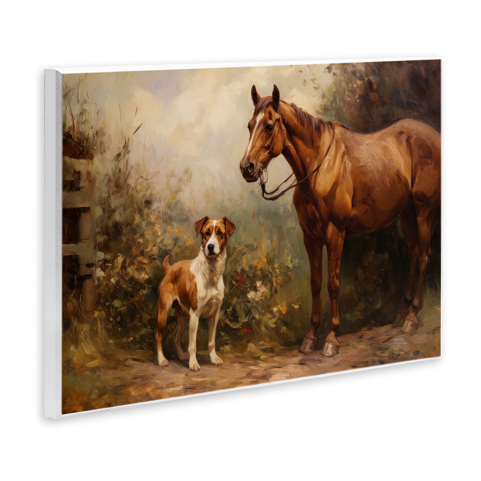 Stupell Industries Horse & Dog in Nature Landscape Painting Unframed Art Print Wall Art, 19 x 13