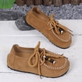 thumbnail image 5 of Hurxie Women's Suede Beaded Moccasins Loafers Fashion Comfortable Round Toe Slip On Lace Up Flats for Casual Daily Work Walking Shoes Brown 39, 5 of 7