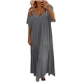 thumbnail image 2 of Casual Summer Dresses for Women, Fashion Women's Casual Short Sleeve Solid V-Neck Ladies Dress Long Dress(Gray,S), 2 of 7
