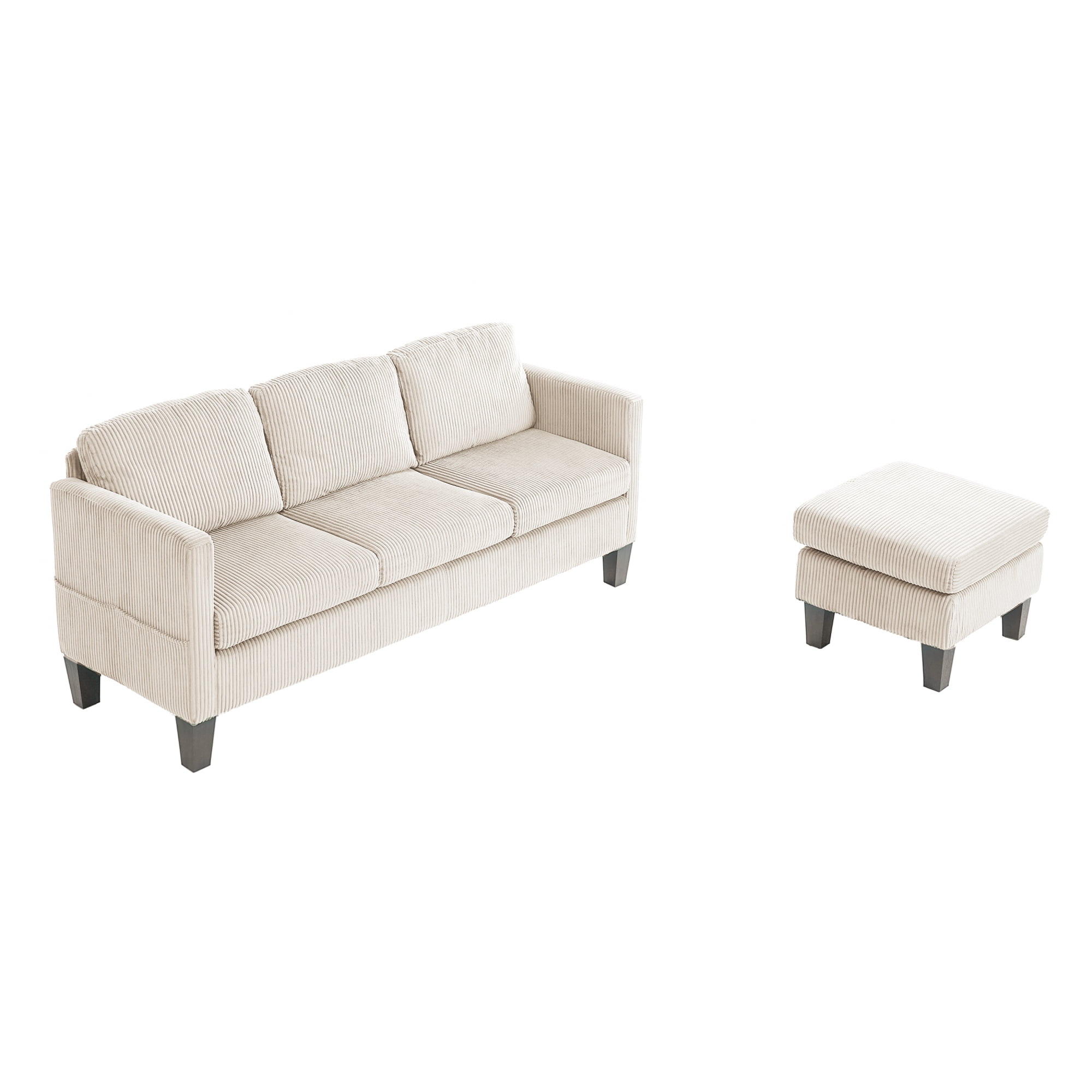 Leumius Convertible Sectional Sofa Couch,Modern Corduroy L-Shaped Couch with Storage Ottoman,Small Sofa for Small Living Room, Apartment and Small Space,Off White