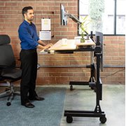 Versadesk Foundry Electric Standing Desk - Push-Button Height Adjustable, Split-Level Surface, USB Charger, Large Workspace, | Bamboo, ( 60 x 30 )