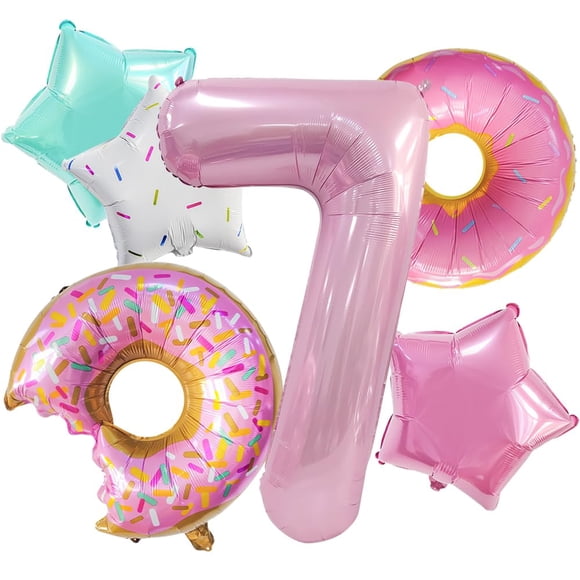 Decoraciones de cumpleaños con globos Dokuna Donut para niñas que cumplen 7 años
