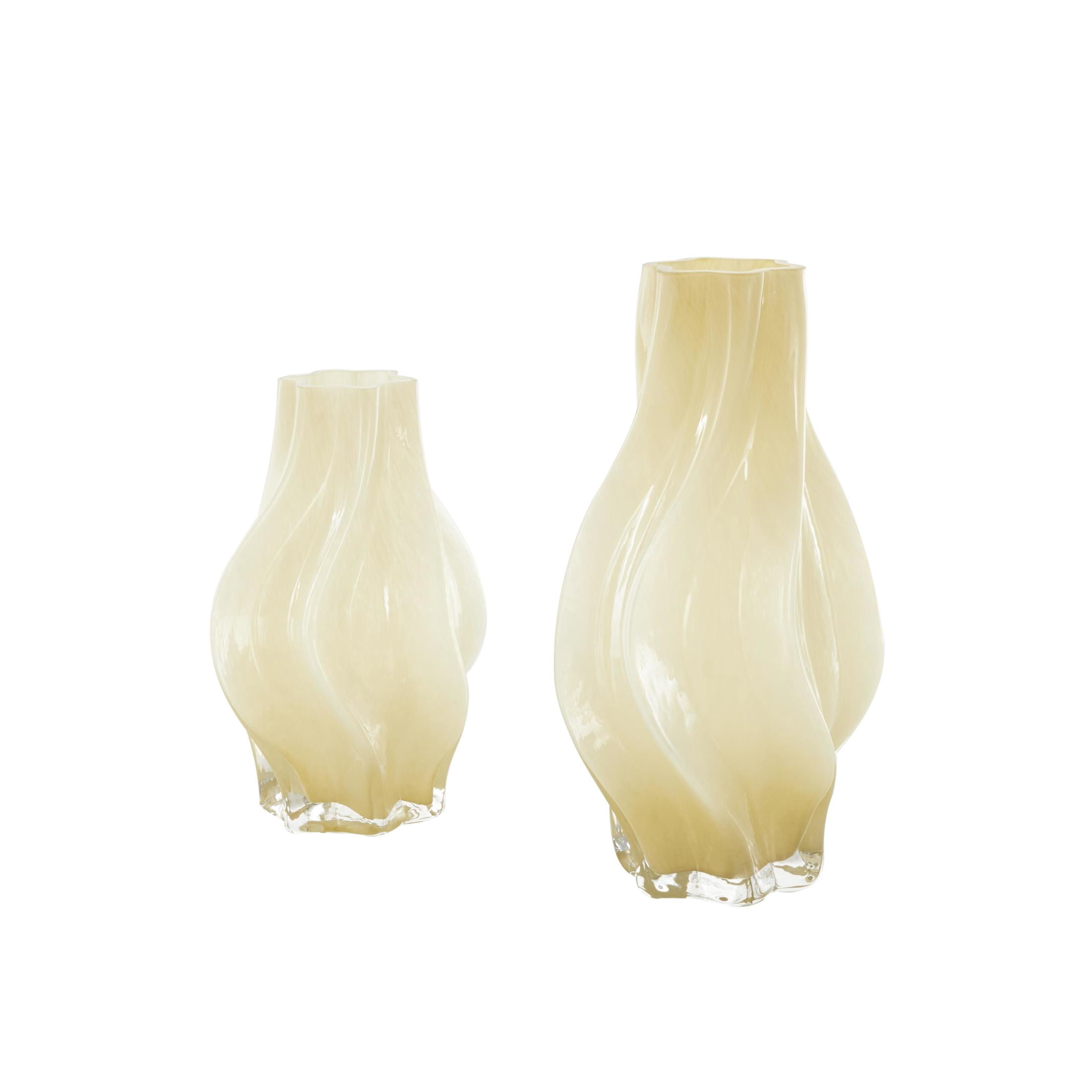 DecMode 13", 9"H Abstract Wavy Ombre Yellow Glass Vase, Set of 2