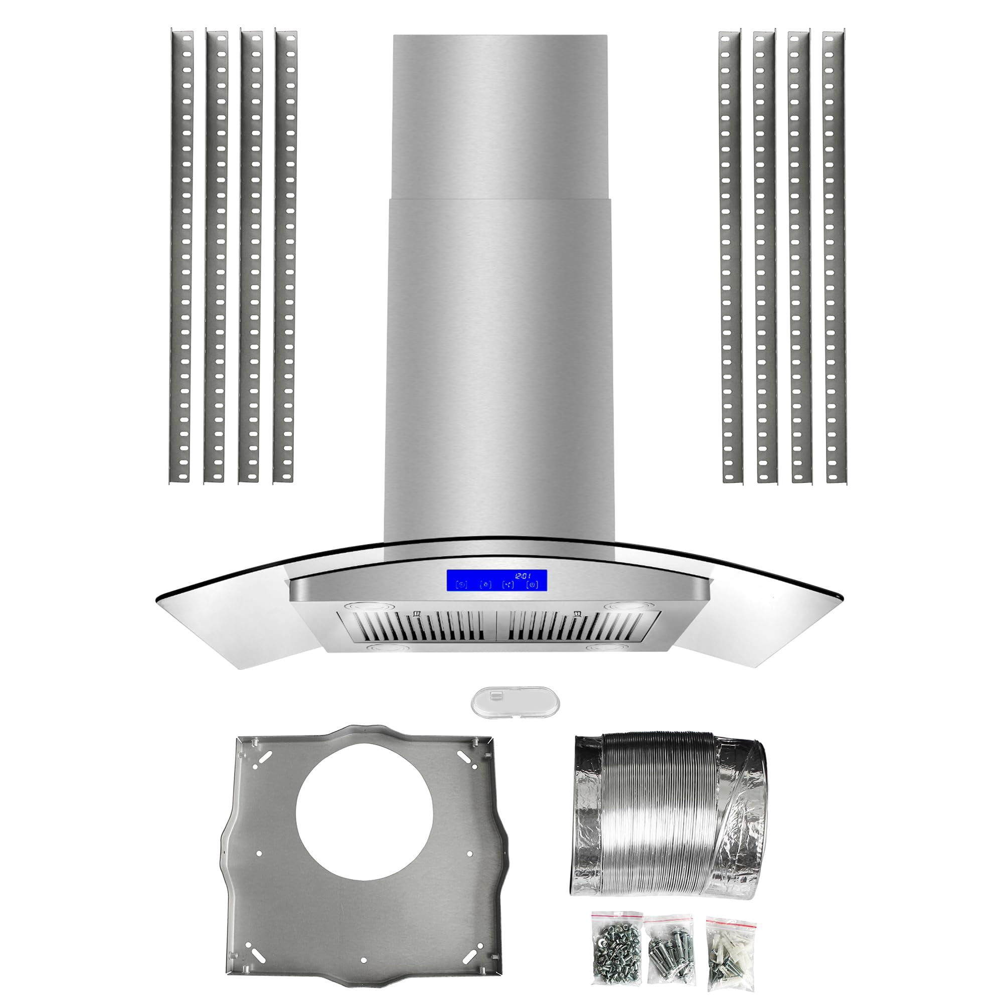 Pemberly Row Stainless Steel 36" 380 CFM Ducted Island Range Kitchen Hood