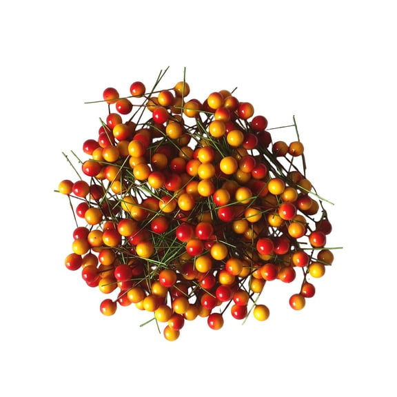 Qholemyo 100Pcs Orange Red Gradient Berry Picks Fake Plants Home Decor Artificial Plants For Christmas Floral Arrangement Ornament