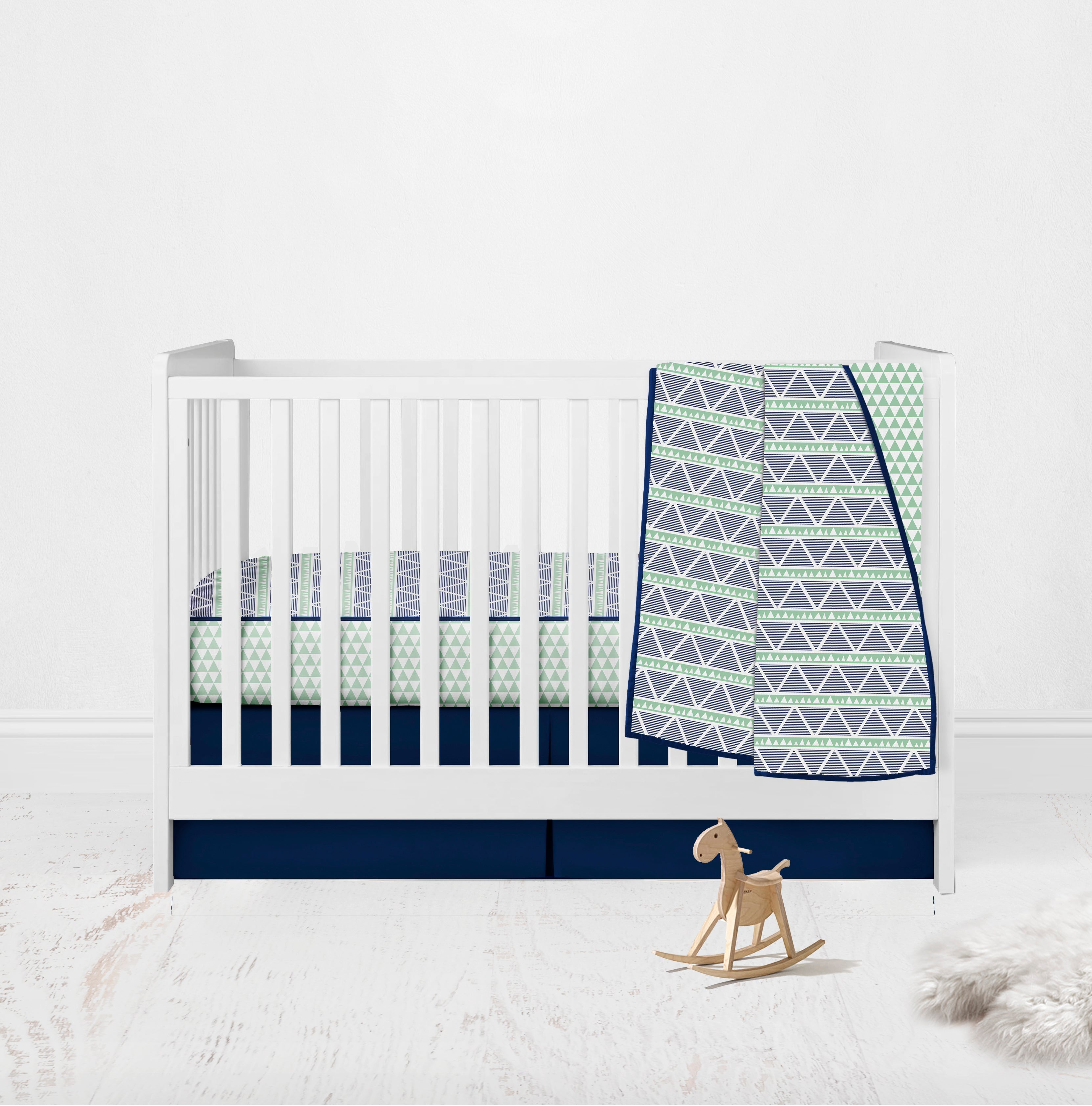 Bacati - Aztec Coral/Mint/Navy Triangles Muslin Girls Crib Bedding Set