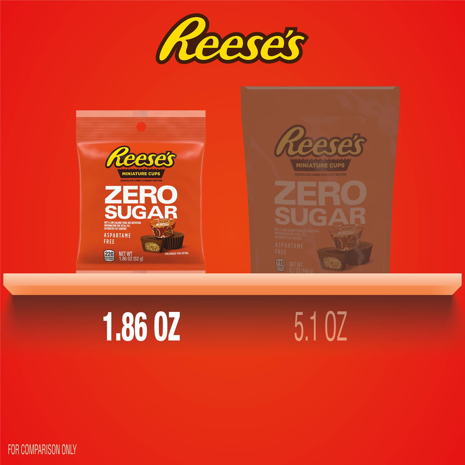 Reese's Zero Sugar Miniatures Chocolate Peanut Butter Cups Candy, Bag 1.86 oz