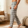 thumbnail image 4 of Stamzod Summer Pajama Pants Men Fashion Plaid Straight Soft Pajama Bottoms with Pockets Sleepwear Casual Oversized Pajamas for Men Gray S, 4 of 6