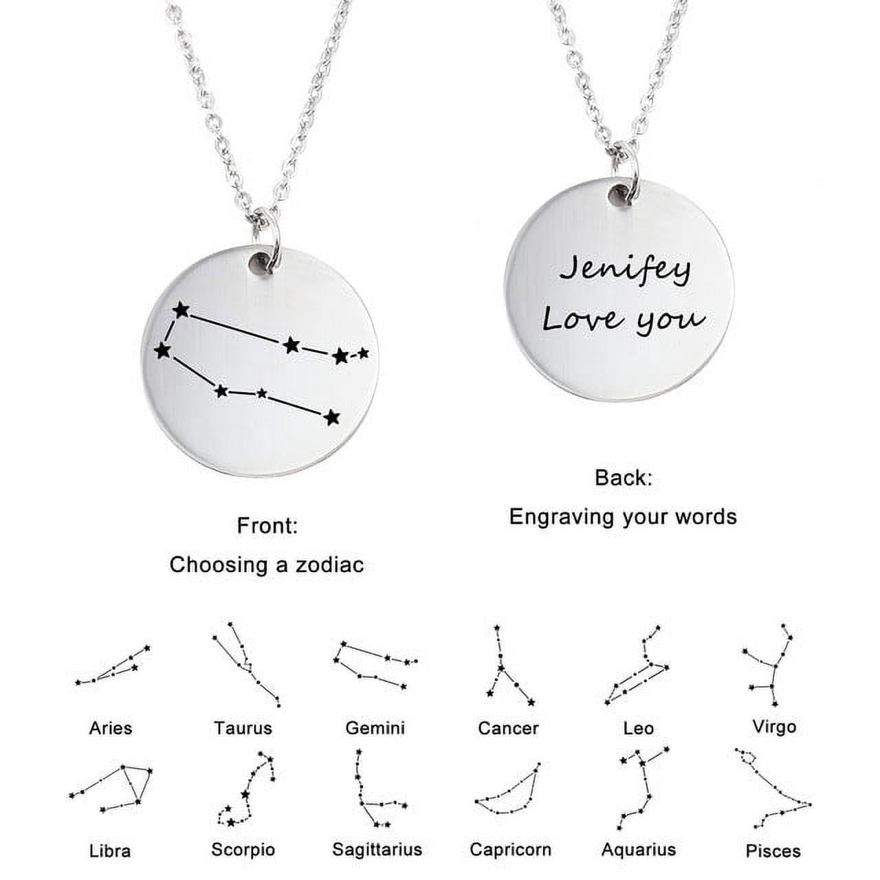 Zodiac Jewelry - Horoscope Constellation Necklace - Zodiac Birthday Gift with Back Can Engraved Name - Zodiac Gift for Girl