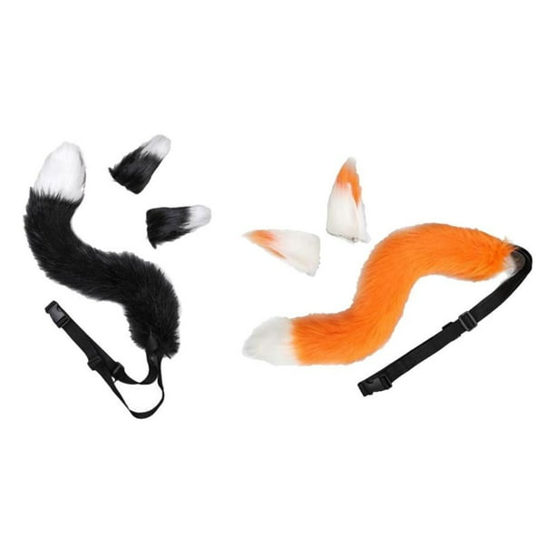 2 Set Orejas Y Cola Oreja De Gato Tocado Para Disfraz NaranjaBlanco Negro Sunnimix cola de traje