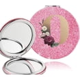 thumbnail image 2 of Portable Folding Shiny Double-Sided Makeup Mirror Leather Cosmetic Pocket Magnifying Hand Gold Letter Pattern Beauty Tool(O), 2 of 4