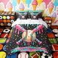 thumbnail image 3 of Erosebridal Pink Teal Drippy Baseball Bat Print Twin Bedding Sets, Colorful Sports Bedding Comforter Set for Kids Boys and Girls, Colorful Stars Reversible 7pcs, 3 of 6