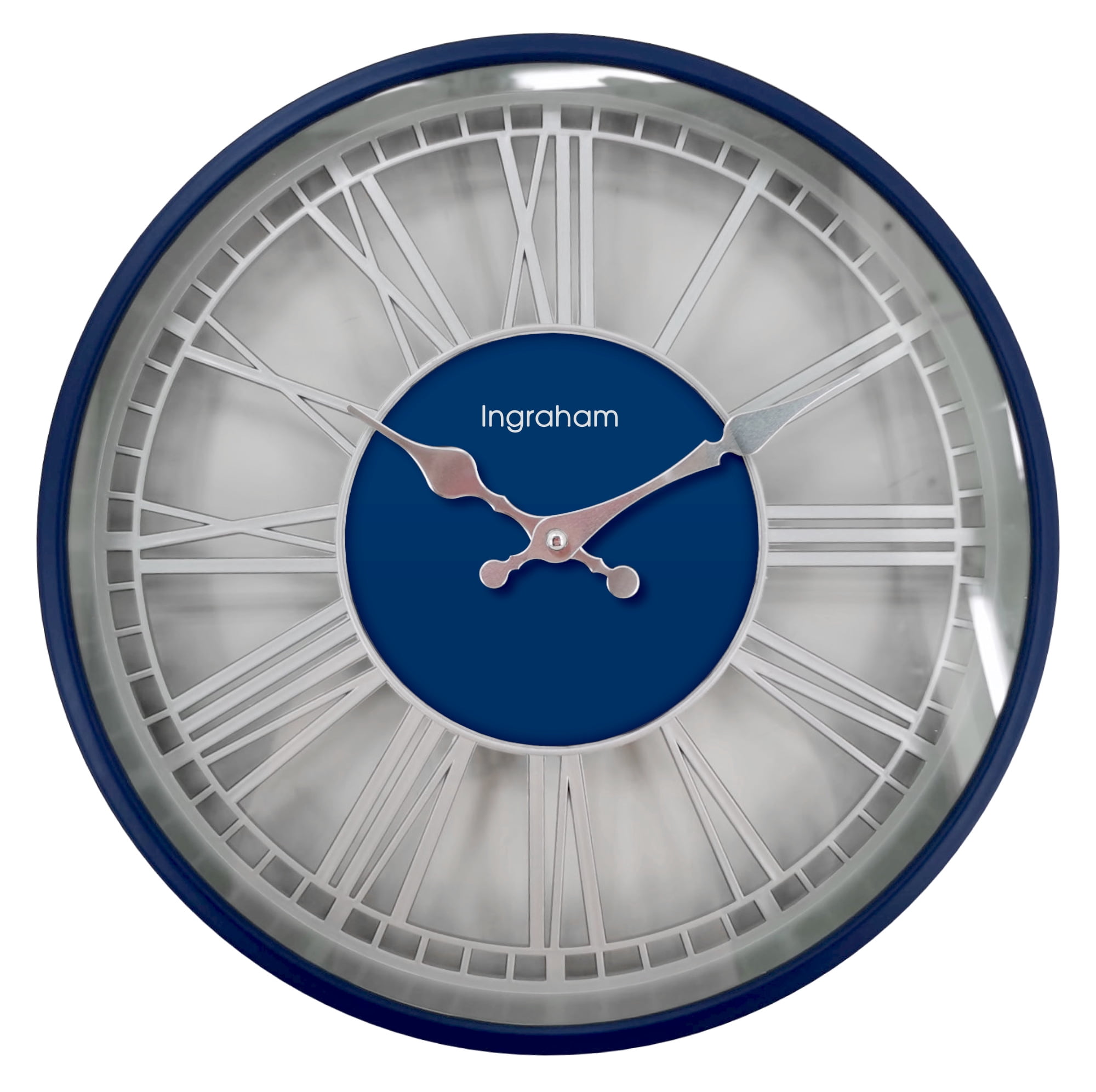 Ingraham 14" Analog Quartz Accuracy Blue & Silver Wall Clock with Open Roman Numerals- Model# 60006
