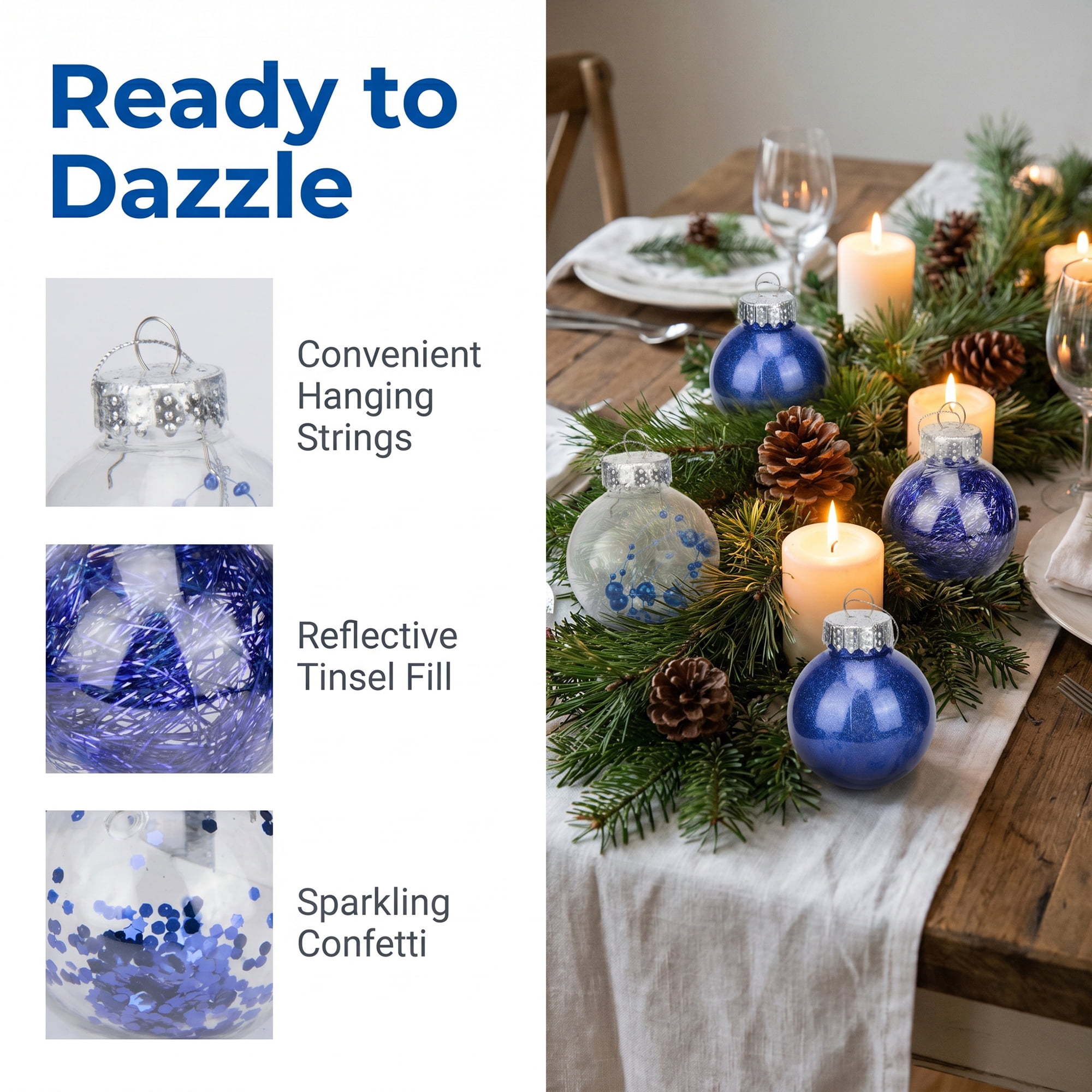 Unique Bargains Christmas Tree Ornaments - 24 Pack Baubles Shatterproof Balls Blue A 2.4"