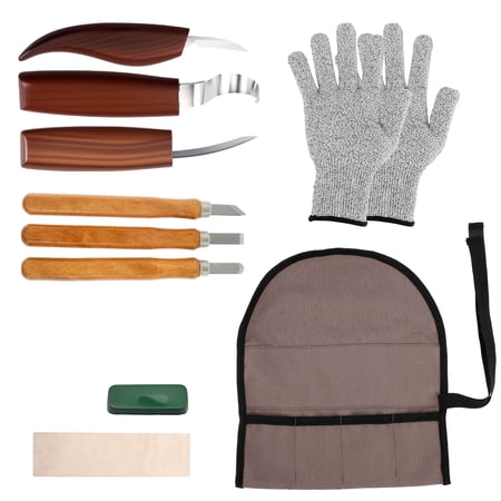 10Pcs Wood Carving Tool Kit Ergonomic Wood Whittling Knife Set DIY Woodworking Hand Carving Tool Spoon Carving Knife Set Beginner Wood Carving Kit for Beginners Professionals