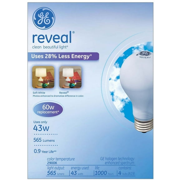 GE reveal® 43 Watts 4 Bulbs Pack - 60 Watt Replacement