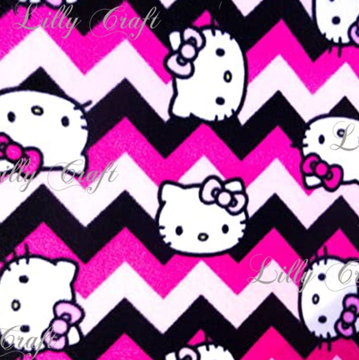 Lilly Craft Hello Kitty Pink Black Chevron Print Fleece AntiPill FABRIC 5860" Wide Sold by the