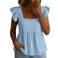 thumbnail image 2 of BADHUB Women's Casual Summer Fashion Square Neck Tank Tops Ruffle Strap Sleeveless Flowy Blouse Chiffon Top Shirts Light Blue XL, 2 of 7