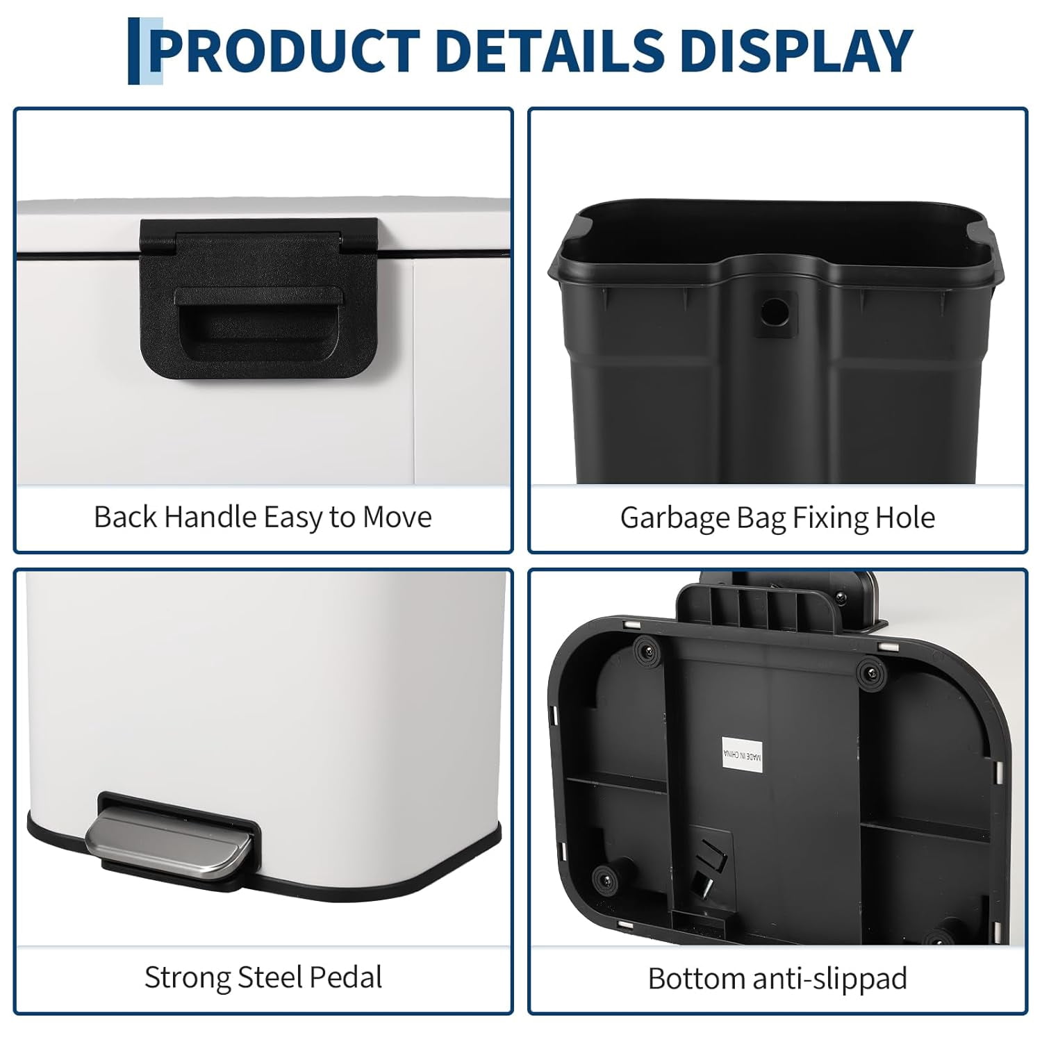 Trash Can for Kitchen, Stainless Steel Step Trash Can with Soft-Close Lid & Removable Inner Bucket, Rectangular Garbage Can for Office Bathroom Living Room