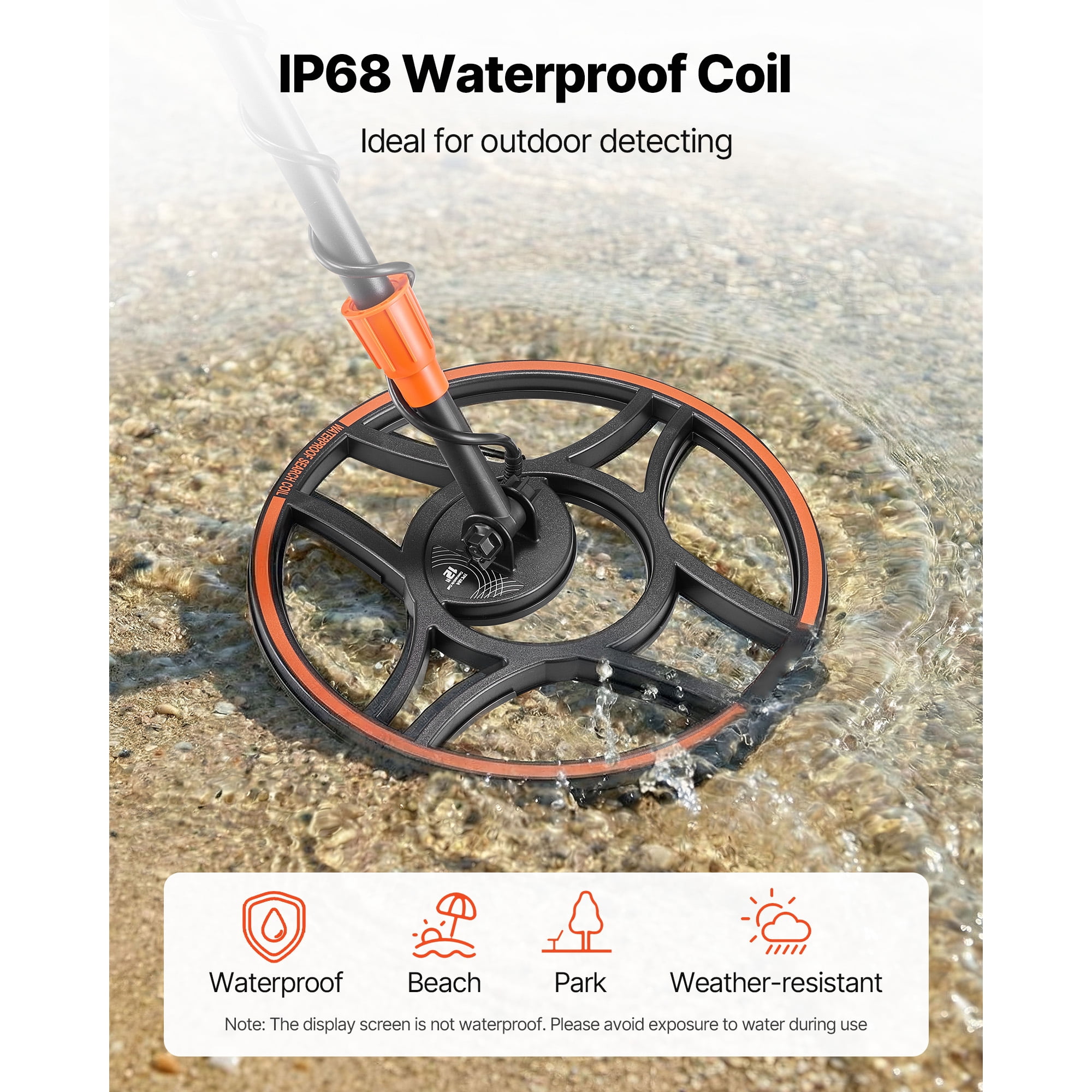 KFFKFF Waterproof Metal Detector, 12" Coil, High-Precision Gold Finder for Adults, with Screen, Wireless Headphones, 7 Detection Modes, Adjustable Shaft, Ideal for Gold and Treasure Hunting
