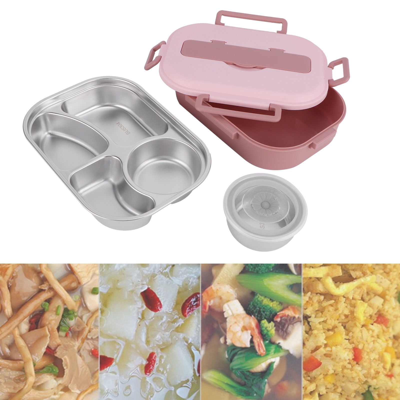 FAGINEY Bento Lunch Box,Stainless Steel Lunch Box 4‑Grid Portable Bento Box Food Storage Container