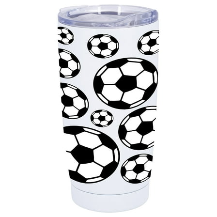 100 North 20 Ounce Stainless Steel On the Go Travel Tumbler With Push Top Lid, Soccer Ball White