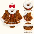 thumbnail image 2 of Baby Girls Christmas Gingerbread Romper Dress with Bow Headband, Long Sleeve Faux Fur Trim Holiday Outfit, 0-18M, 2 of 8
