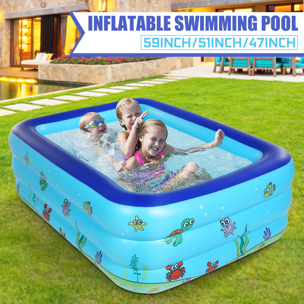 Children Inflatable Swimming Pool Large Family Summer Outdoor Play Pool 3 Kids 